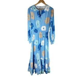 Tucker Juliette Long Sleeve Midi Dress Cornflower Poppies Size Medium Floral